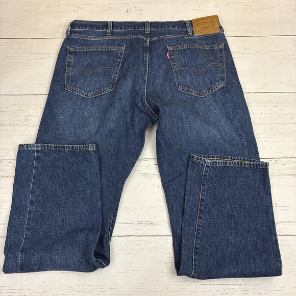 Levi's 505 Selvedge Jeans Mens 38x32 Blue Denim Straight Zip Fly Dark Wash - Picture 3 of 14